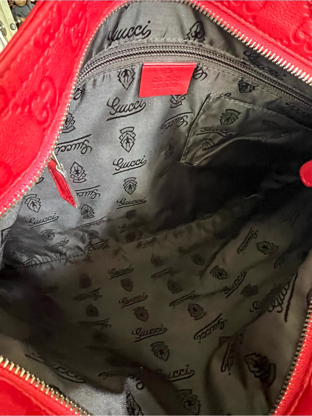 Gucci Guccissima Red Leather GG Logo Large Crossbody Slim Messenger Bag - Picture 8 of 10